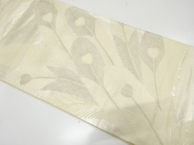 JAPANESE KIMONO / ANTIQUE FUKURO OBI / SILK / WOVEN PEACOCK FEATHERS